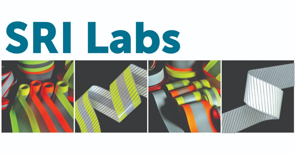 SRI Labs text with four separate images of reflective material on rolls